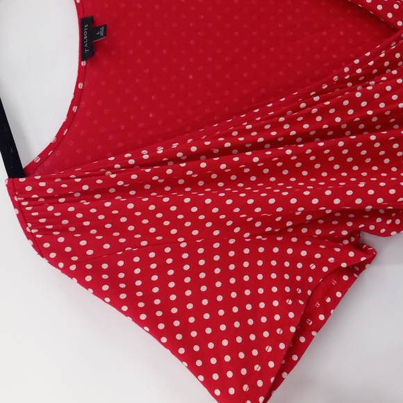 Talbots Surplice Neckline Top Polka Dot Short Sleeve Size Large Red White - Picture 5 of 8